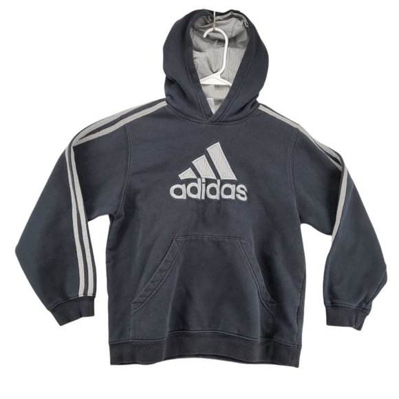 ADIDAS Top Kid's Long Sleeve Hooded Pullover High Neck Sweatshirt Black Med. - Picture 1 of 12